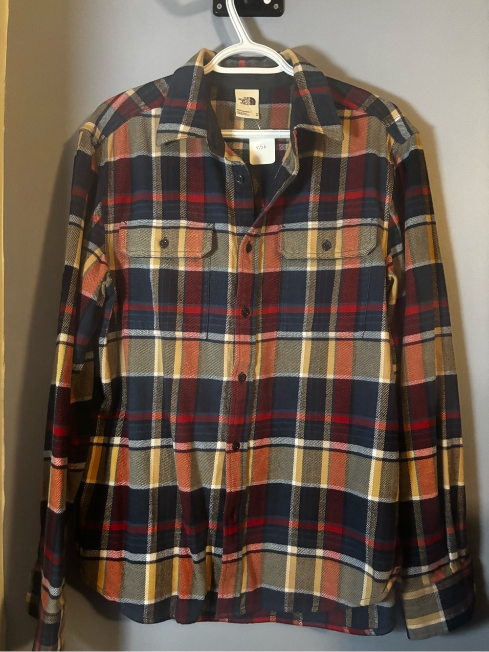 The North Face Plaid Flannel Shirt Jacket Men’s Medium Red Mustard Black